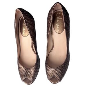 COLE HAAN Comfortable Bronze Woven Leather peep toes heel Dress‎ Shoes size 7.5B